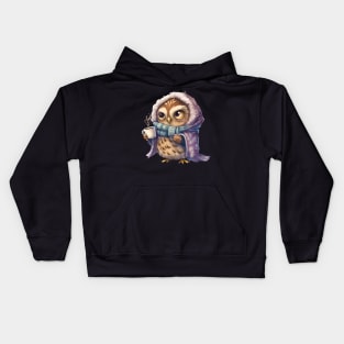 Chibi Owl Drinking Hot Chocolate cute christmas snow design series 2 Kids Hoodie